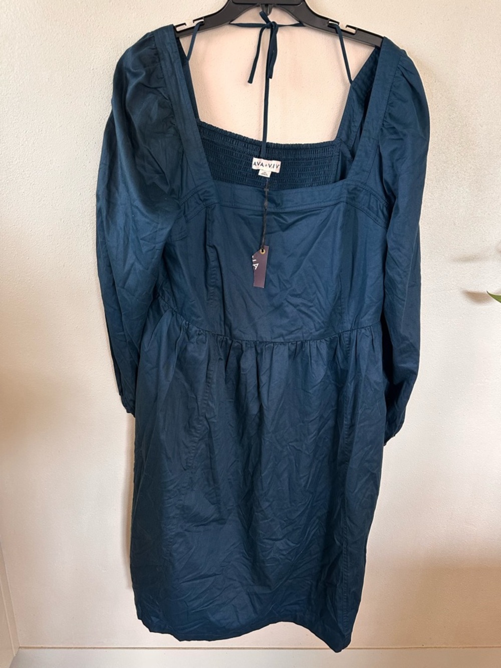 NWT Ava & Viv Dark Navy Square-Neck Long Sleeve Midi Dress